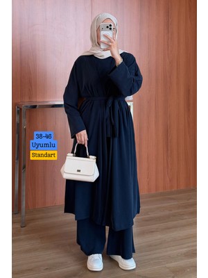 Balenbi Kadın Cupra Pike Uzun Hırka Bluz Geniş Paça Pantolon 3\'lü Abaya Takım 3861