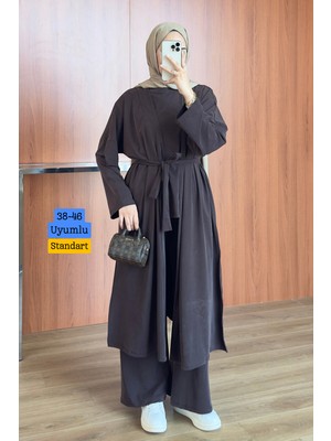 Balenbi Kadın Cupra Pike Uzun Hırka Bluz Geniş Paça Pantolon 3\'lü Abaya Takım 3861