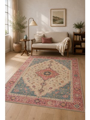 Rugs Modern Halı Siena Forma Özel Tasarım Bej, Kırmızı ve Gri Ince Dokuma Salon Halısı
