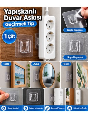 ERHCE Yapışkanlı Geçmeli Klips Eşya Tablo Ayna Resim Asma 1 Çift