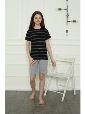 Marsilyan Kız Çocuk Penye Şortlu Pijama Takım Siyah