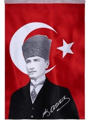 Lona Sanat Türk Bayrağı Kalpaklı Atatürk Posterli Saten Türk Bayrağı K.atatürk Imzalı Türk Bayrağı 70X100
