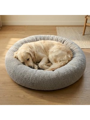 Teddy Donut Şeklinde, Ultra Yumuşak Kumaşlı, Kaydırmaz Tabanlı, Yıkanabilir Kedi ve Köpek Yatağı (Gri, Small)