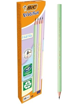 Bıc Evolution Pastel Kurşun Kalem, 12'li Kutu, Kıymık Oluşturmaz, Çiğnemeye Karşı Dayanıklı, Kolay Açılır
