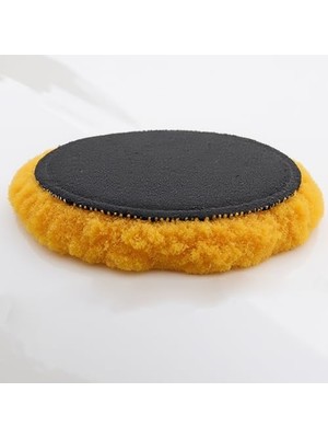 Sarı Renk (1 Adet) Orta Sert Koyun Kuzu Postu Pedi Ø 125 mm Pasta Cila Polisaj Cırt Tabanlı Yün