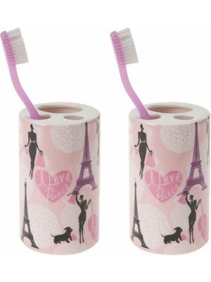 Sia 2 Adet Seramik Diş Firçalik Kizli Paris Desenli 7X7X11CM Banyo Seti