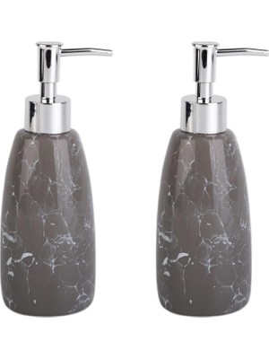 Bosphorus Homi Banyo Seti Mermer Desenli Gri Sıvı Sabunluk 2 Adet 8X8X17CM 300ML