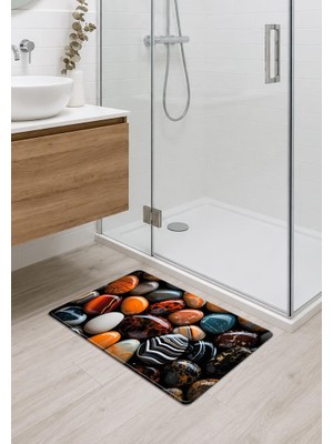 Taş Desenli Banyo Mutfak Oda Balkon Paspası 40X70CM Kaymaz Taban Dikişli Kenar