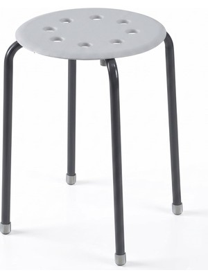 Mallart® Metal Ayaklı Plastik Tabure 44 cm - Minimalist Yuvarlak Mutfak ve Balkon Taburesi, Üst Üste Istiflenebilir Ergonomik Delikli Ev Taburesi, Gri/antrasit
