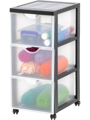 Iris Ohyama Saklama Kulesi, Saklama Kulesi, Çok Fonksiyonlu Plastik Saklama Kulesi, Tekerlekli ve Çekmeceli Kule, 3 x 15 L, Ergonomik Açıklık, Ev, Ofis - DDDC-303 - Siyah