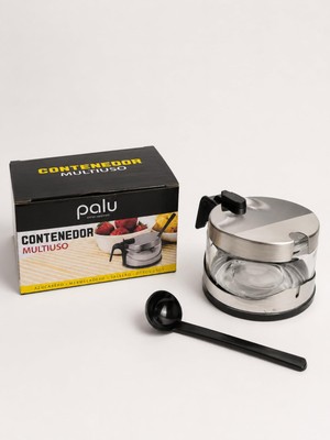 Palu Gastro Cam Parmesanlık Şekerlik Seti, Şeffaf/gümüş/siyah, Cam ve Metal, Açılabilir Kapaklı, Çok Amaçlı Saklama Kabı, Servis Kaşıklı