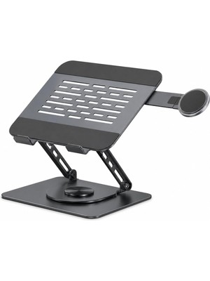 Mcstorey Laptop Stand Karbon Çelik 360° Döner Ergonomik Yükseklik Ayarlı Soğutucu Magsafe Uyumlu Telefon Tutuculu Gizlenebilir Notebook Tablet Uyumlu 10-17.3 Inç Gri