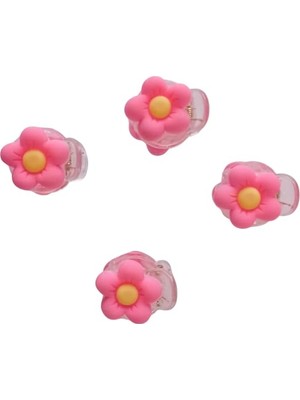 Mini Kıskaç Toka, Çiçek Desenli 4’lü Set – Günlük Saç Aksesuarı, Pratik & Şık (Pembe)