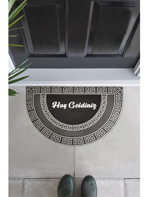 M&h QUALITY(347) Dış Kapı Önü Paspası Oval Altın Renk Kaymaz Taban Hoş Geldiniz Yazalı Gümüş 45 x 70
