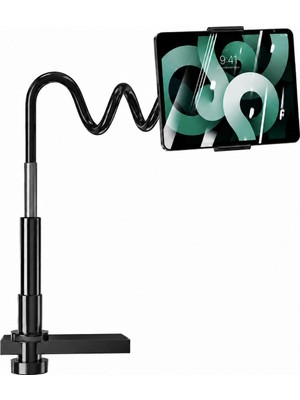 Coverzone Esnek Kollu Telefon ve Tablet Standı, 360° Döner Ayarlanabilir Masa Kelepçesi, Magnezyum Alaşımlı Bükülebilir Gövde, Kaymaz Silikon ve Eva Pedli, iPad Pro Uyumlu | Yk-21