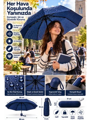 Hace Bazaar Şık ve Kompakt Lacivert Kapsül Şemsiye Yağmur ve Güneşe Karşı Koruma -Hcb