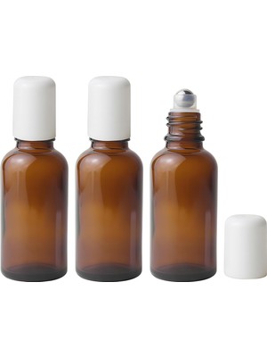 Oheetu 3 x 30 Ml, Boş Kehribar Renkli Cam Şişe, Paslanmaz Çelik Rulo Küreli, Uçucu Yağlar Için Doldurulabilir Deneme Kabı, Parfüm, Dudak Balsamı