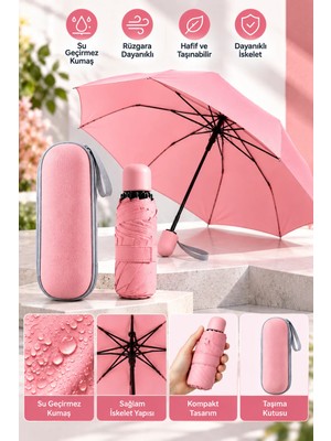 Hace Bazaar Şık Pembe Kapsül Şemsiye Kompakt Boyut Koruyucu Kılıf ve Pratik Kullanım -Hcb