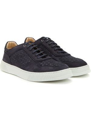 George Hogg Men's Navy Woven Leather Sneakers