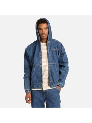 Timberland Denim Hooded Bomber Erkek Mavi Kapüşonlu Ceket