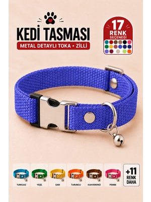Pompiti Kedi Tasması Ayarlanabilir Sesli Çıngıraklı Boyun Tasması Saks Mavi