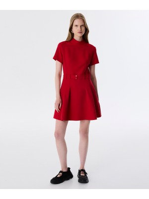 Twist Pleated Stand Collar Dress