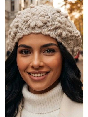 Uniquetrenders Kadın Çiçek Motifli Kabartmalı Örme Triko Kışlık Bere