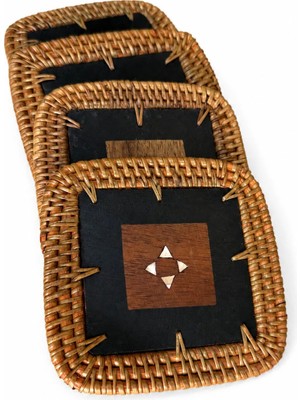 Kare El Yapımı Rattan Bardak Altlığı 4’lü