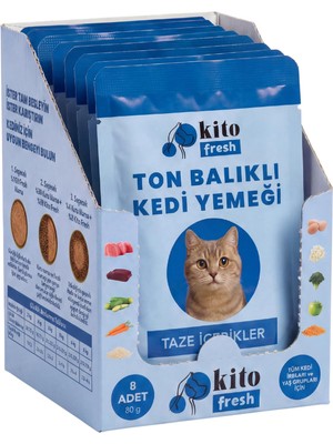 Kito Fresh Ton Balıklı Kedi YEMEĞI%100 Taze Içerikli Mama 80 G x 8 Adet