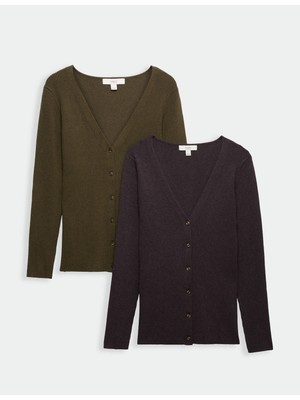 Marks & Spencer 2'li Fitilli V Yaka Slim Fit Hırka