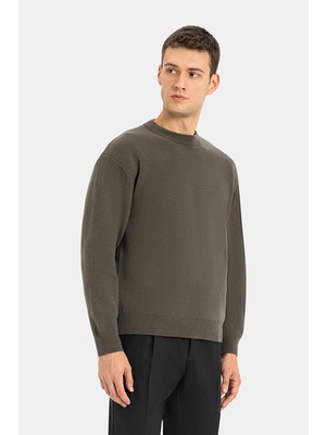 Vakko By Danıele Fıesolı Khaki Round Neck Knit Sweater