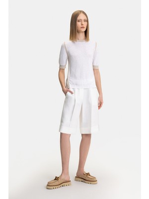 Vakko By Peserıco Ecru Linen Bermuda Shorts