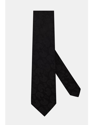 Vakko Black Paisley Pattern Silk Tie