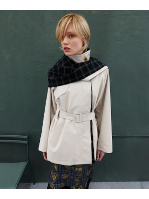 Twist Plaid Trench Coat With Scarf