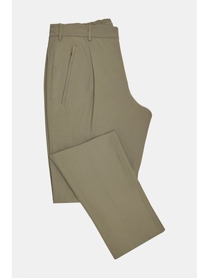 Vakko Beige Pleated Technical Fabric Trousers