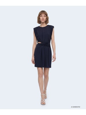 Twist Shoulder Pad Cutout Dress