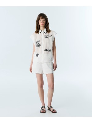 Twist Contrast Embroidered Linen Shorts