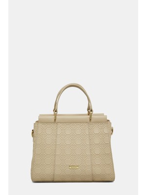 Vakko Ecru Monogram Leather Bag