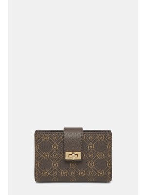 Vakko Brown Monogram Leather Wallet