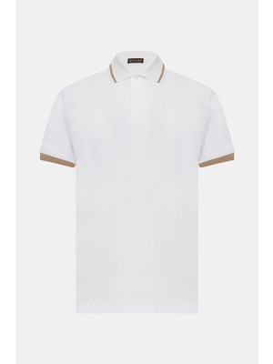 Vakko White Polo Collar Short Sleeve T-Shirt
