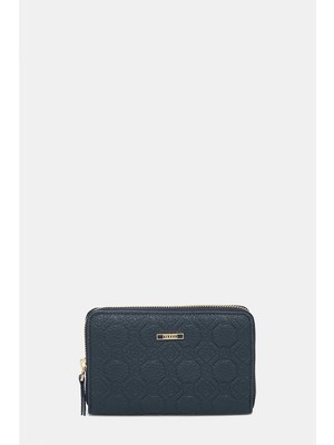 Vakko Navy Monogram Leather Wallet