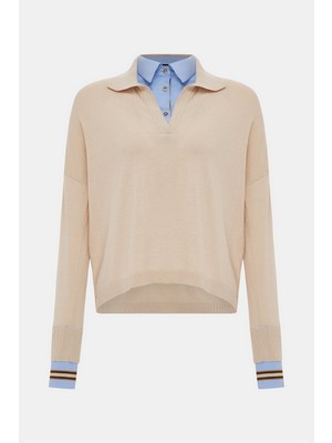 Vakko Beige-Blue Knit Sweater