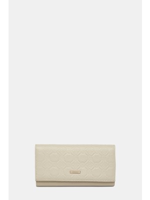 Vakko Ecru Monogram Leather Wallet