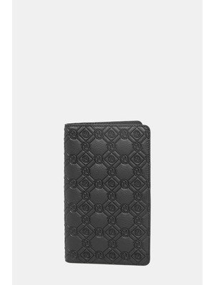 Vakko Black Monogram Leather Wallet