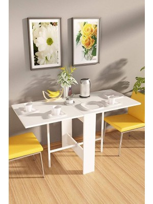Flamingo Pratik Katlanır Beyaz Masa Portatif Yemek ve Mutfak Masası (Beyaz)