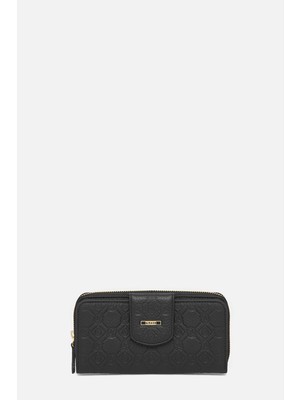 Vakko Black Monogram Leather Wallet