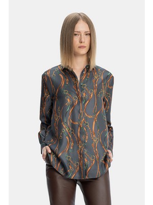 Vakko Anthracite Patterned Silk Shirt