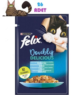 Felix Çifte Lezzet Somon & Sardalyalı Kedi Yaş Mama (26 x 85 Gr)