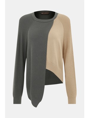 Vakko Grey Crew Neck Knit Sweater