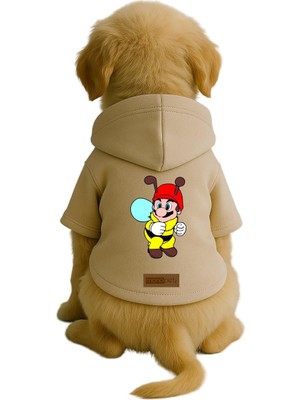 Monopetz Baskılı Içi Polarlı Köpek ve Kedi Kıyafeti & Elbisesi - Bej Renk Kapüşonlu Hoodie B94BB, L